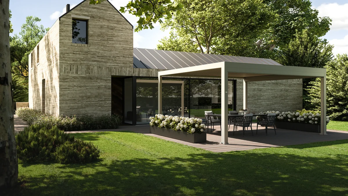 Pergola accanto a una casa in pietra