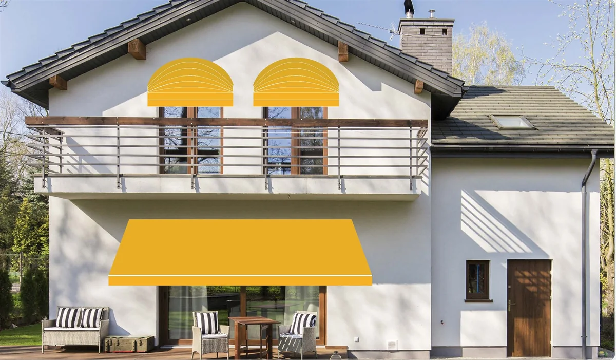 Casa con tenda a bracci e cappottine con tessuto nuovo